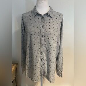 Loft Women’s XL Gray & Black Polk-a-Dotted Button-Down Top